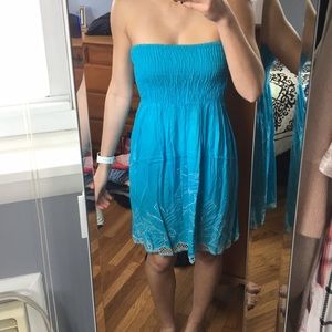 Strapless blue dress